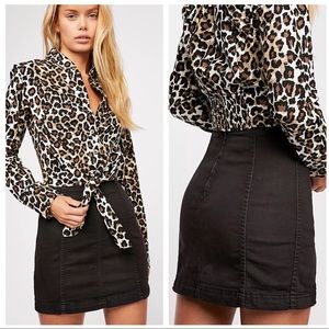 FREE PEOPLE Black Denim Mini Skirt